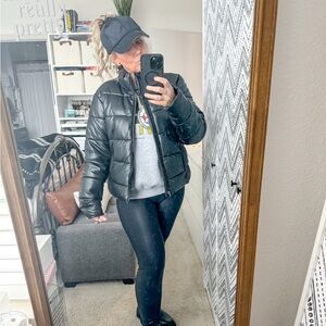 Black Faux Leather Puffer Jacket